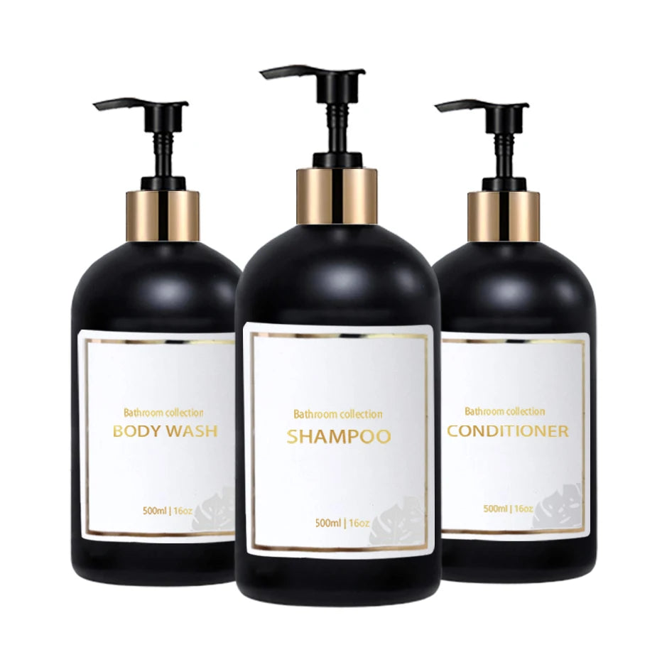 3pcs500ml Bathroom Dispensers Shampoo and Conditioner Dispenser Bottles Refillable Lotion Press Type Bottle Bathroom Accessories Peaceful Pleasures Health and Wellness Black