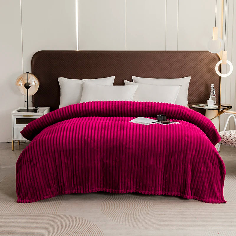 Striped Fleece Throw Blanket – Soft Shaggy Couch & Bed Blanket