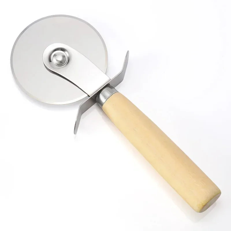 Stainless Steel Pizza Cutter Wooden Handle Pastry Dough Cutter Baking Supplies Cutting Wheel Slicer Kitchen Accessories Shovel Peaceful Pleasures Health and Wellness 1 PCS