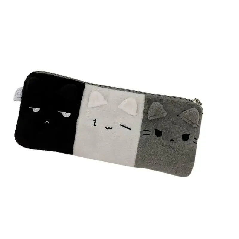 Cute Cat Plush Pencil Case – Large Capacity Kitten Stationery Bag