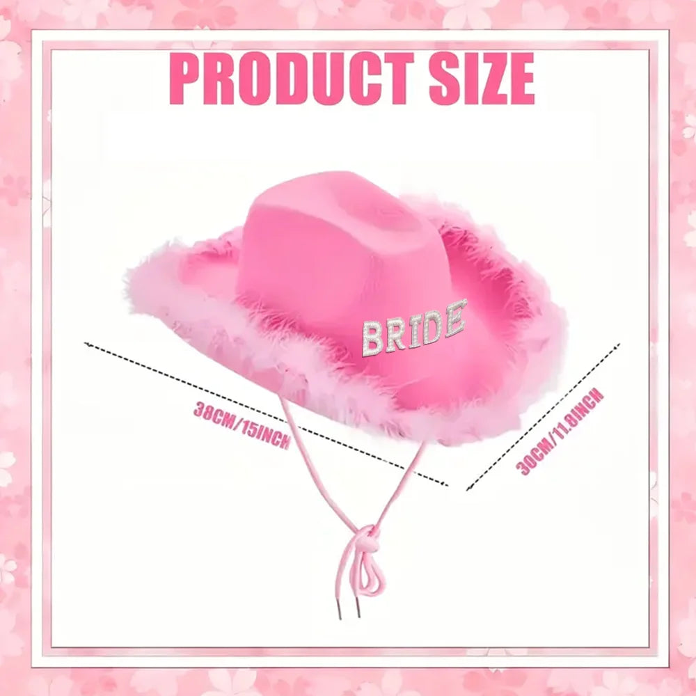 Pink Fluffy Diamanté Bride Cowboy Hat | Bachelorette Party Gift