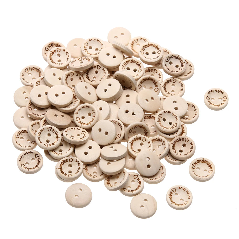100pcs Wooden Love Buttons – DIY Craft Sewing Buttons 15/20/25mm Peaceful Pleasures Health and Wellness 1.5cm spain