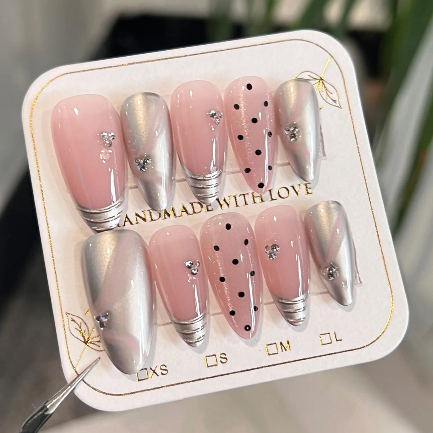 Handmade Press on Nails Sweet Pink Cat Eye False Nails Simple White Flowers Printed Korean Style Almond Shaped Fake Nail Tips Peaceful Pleasures Health and Wellness M 1