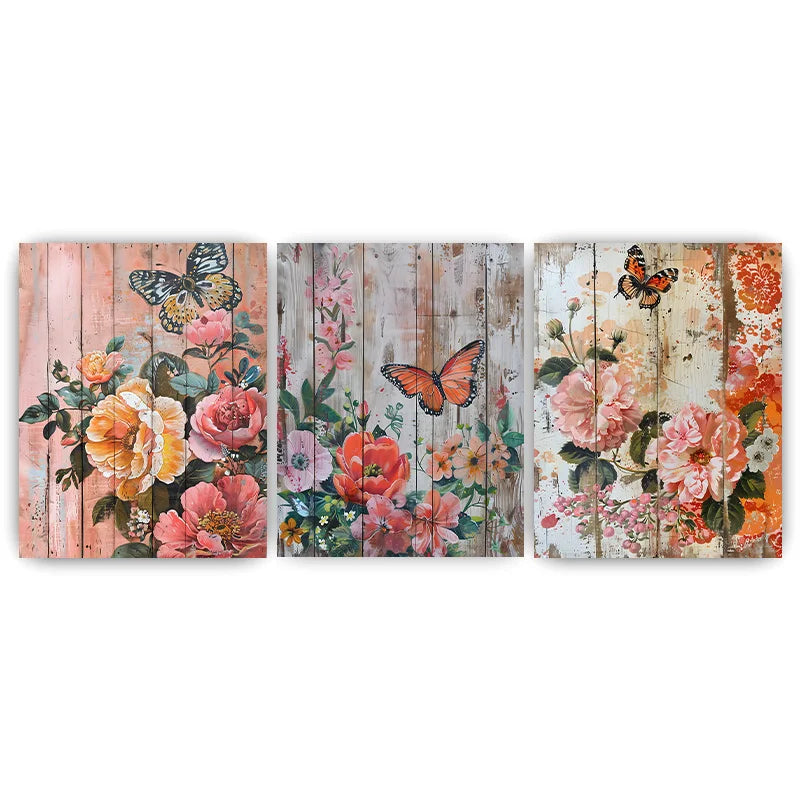 Nordic Wall Art Butterfly & Flowers on Wooden Plank Canvas Painting Nordic Style Poster Prints Bedroom Living Room Wall Decor Peaceful Pleasures Health and Wellness 01 40x60cm No Frame China Mainland