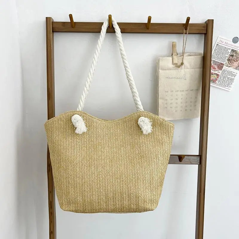 Women's Large Capacity Woven Straw Tote Shoulder Bag