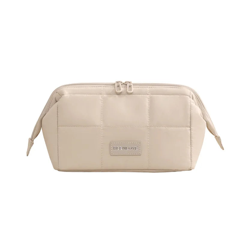 2026 New Large Capacity Portable Makeup Bag Travel Cosmetic Storage Pouch Lipstick Organizer Wash Bag Peaceful Pleasures Health and Wellness Beige