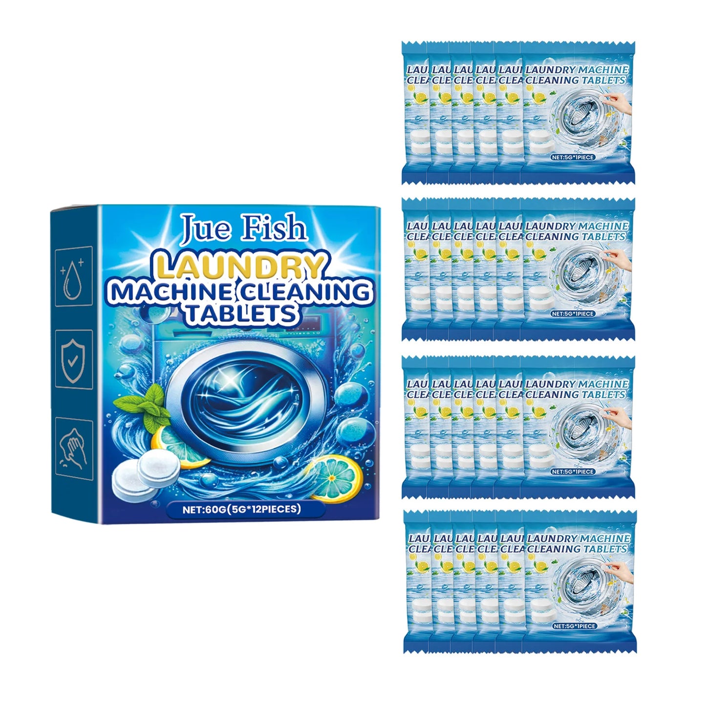 12/24PCS Washing Machine Cleaner Tablets – Effervescent Deep Cleaning for Drum Tub, Removes Odor & Dirt, Suitable for All Models Peaceful Pleasures Health and Wellness 24PCS