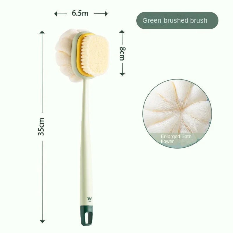 High quality Double-Sided Bath Brush Long Handle Soft Bristle Household Body Cleaner Detachable Towel Ball Body Bath Brush Peaceful Pleasures Health and Wellness green
