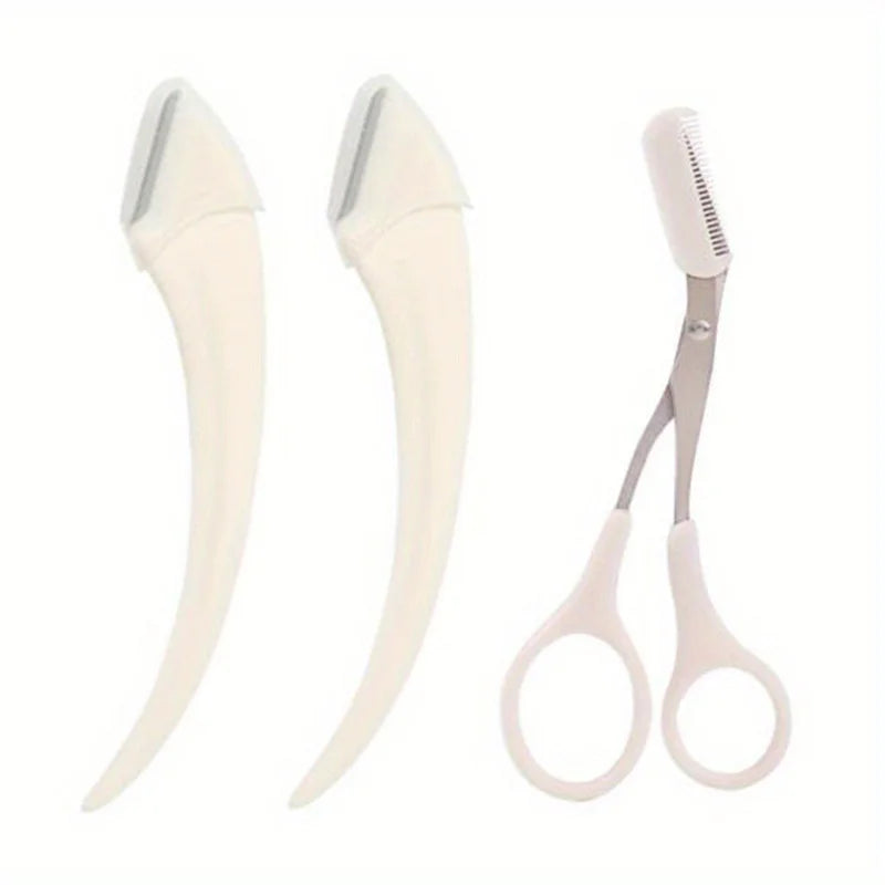 Eyebrow Trimmer Set – Curved Razor, Scissors & Comb Kit Eyebrow Grooming Set Peaceful Pleasures Health and Wellness 3Pcs White