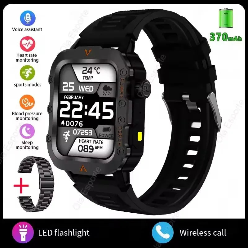 2026 New Military Outdoor Smart Watch Men's GPS Flashlight Bluetooth Call 2.01" AMOLED Screen 3ATM Waterproof Sports Smartwatch Peaceful Pleasures Health and Wellness Bk22Szstrap 1 Smartwatch