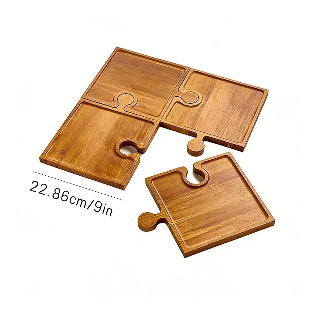 4-Piece Interlocking Wooden Serving Tray Set | Puzzle Design