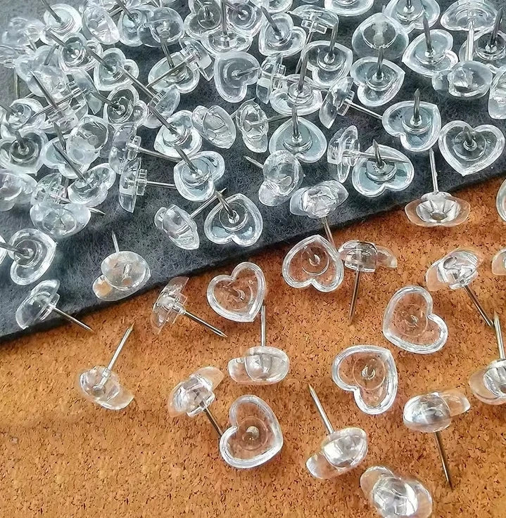 Transparent Love Heart Push Pins Thumbtacks Peach I-beam Nails