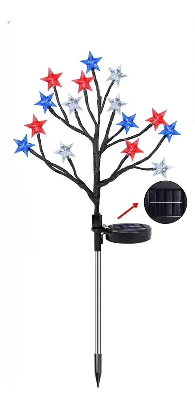Red White Blue Star Solar String Lights Outdoor Waterproof