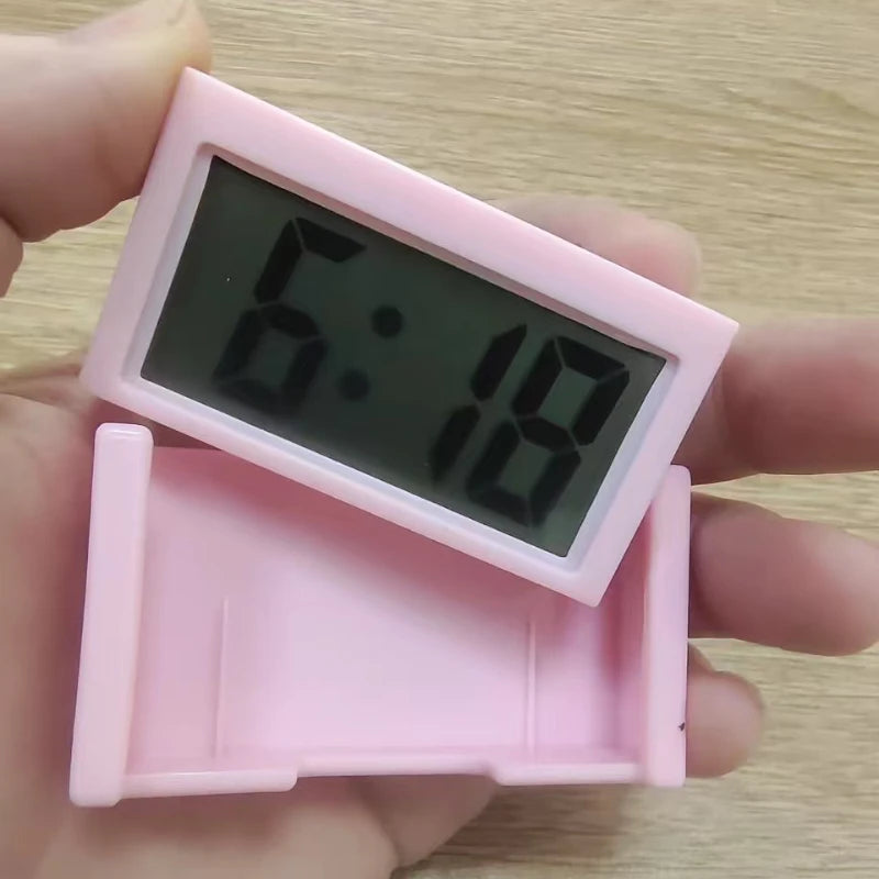 Practical Mini Digital Display Large Screen Car Mounted Small Adhesive Portable Electric Motorcycle Car Mounted Clock Mute New Peaceful Pleasures Health and Wellness Pink