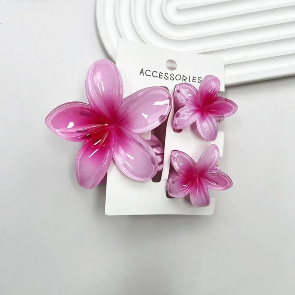 3-Pack Plumeria Flower Hair Claw Clips – Gradient Acrylic Set