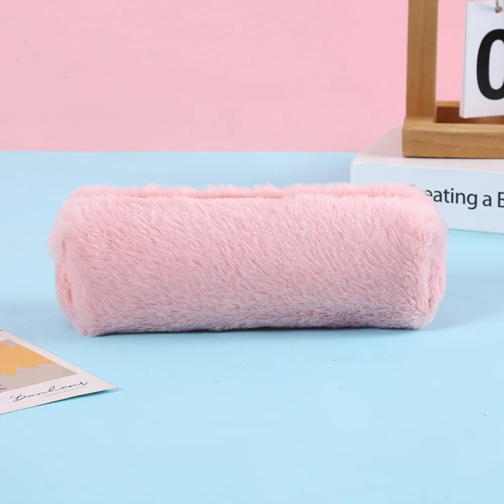 Bview Art Solid Plush Pen Pouch Student Stationery Organizer