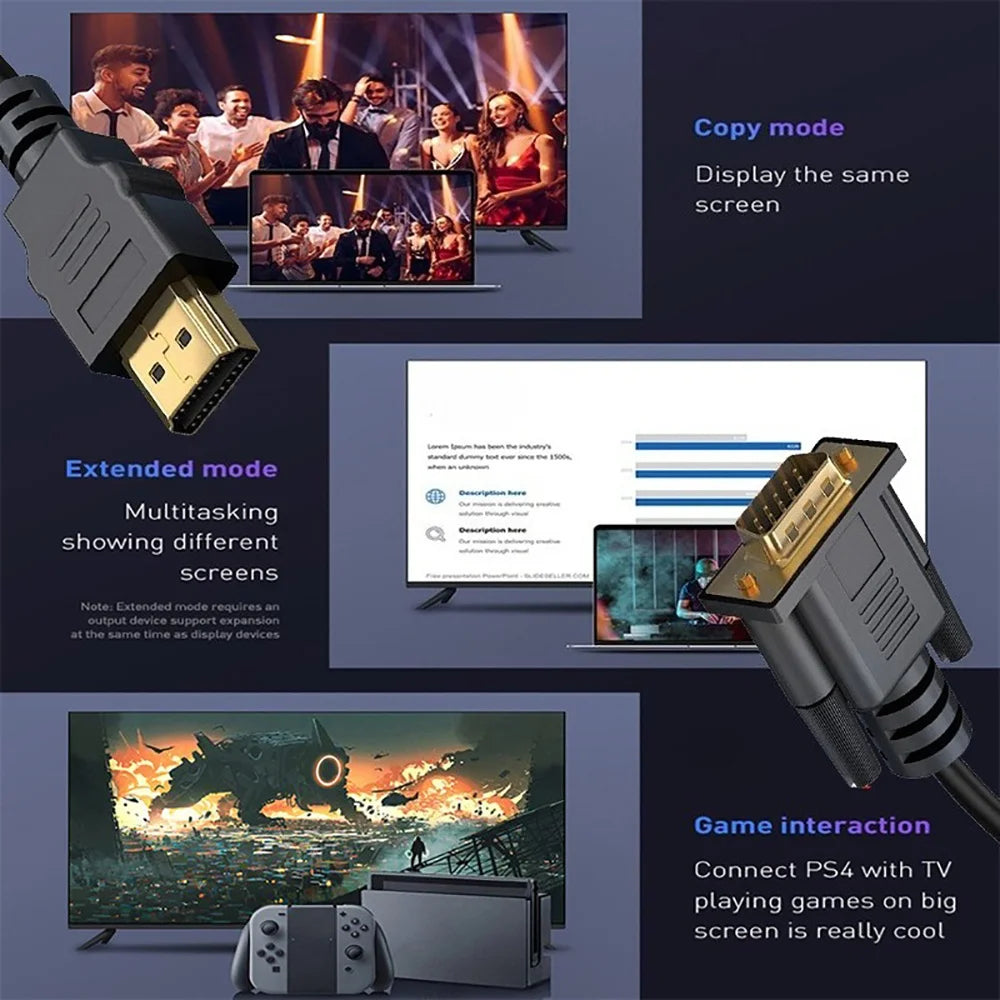 HDMI to VGA Converter Cable 1.8m | Laptop PS4 Xbox Projector