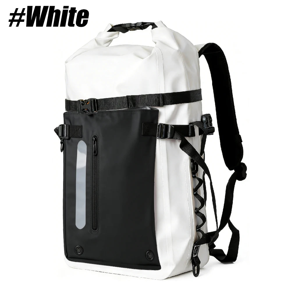 1PCS Waterproof Backpack Heavy Duty Hiking Roll-Top Closure Cushioned Dry Bag for Outdoor Travel Camping Men Women Peaceful Pleasures Health and Wellness White-1PCS