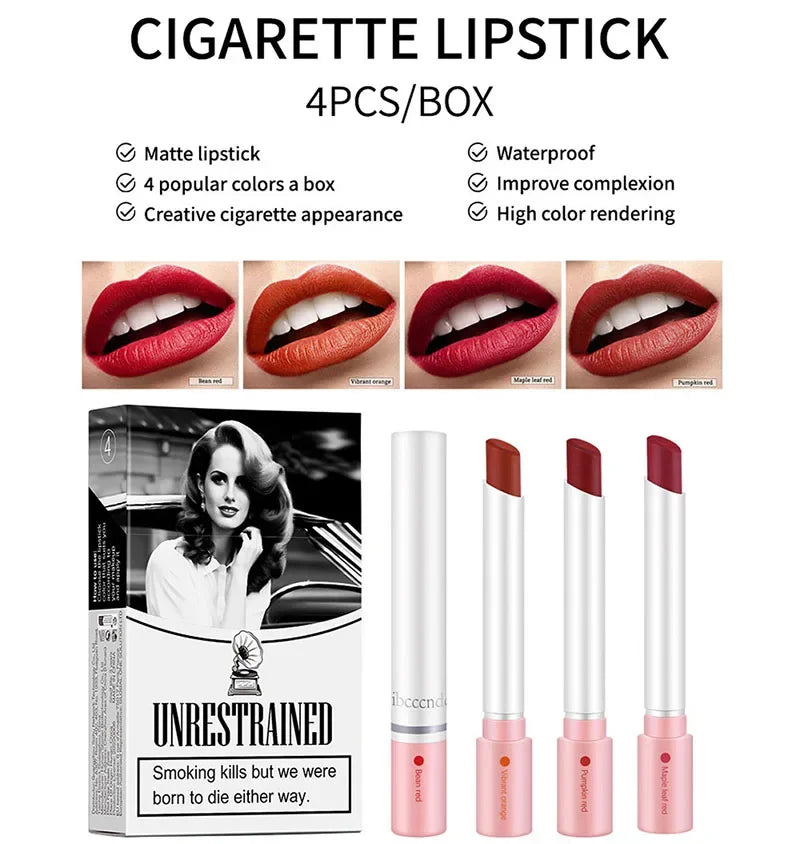 LUXURYTO 4-Color Cigarette Lipstick Set | Matte Waterproof Nudes