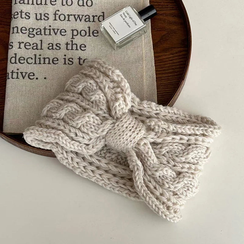 Korean Bow Knit Hair Band – Warm Windproof Headwrap for Girls