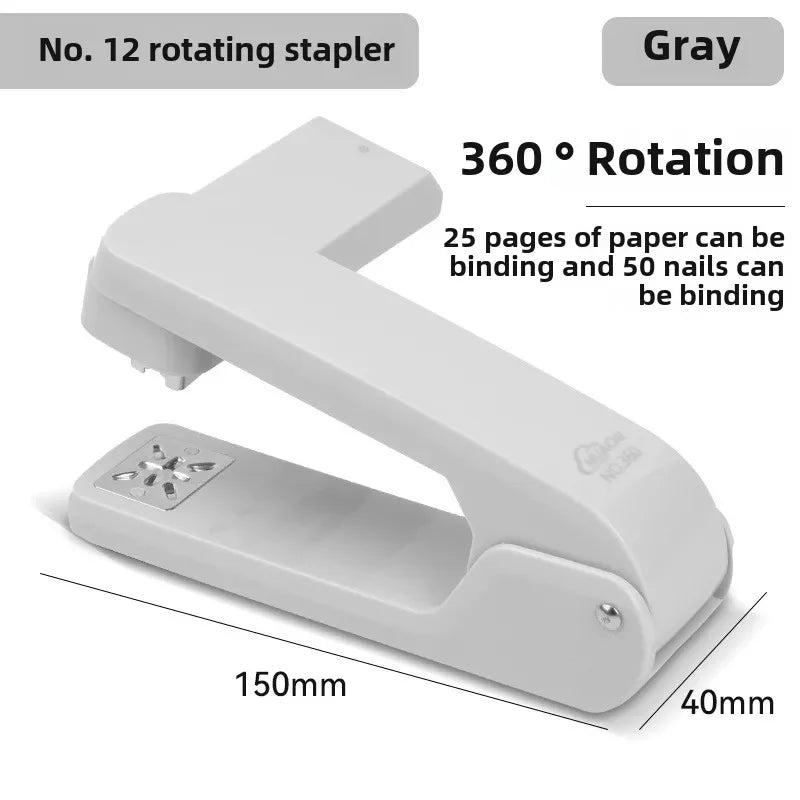 1pc Large 360 degree rotating stapler labor-saving and fashionable office student stapler high aesthetic value stapler Peaceful Pleasures Health and Wellness Grey