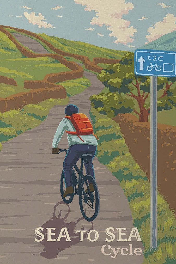 Hadrian's Cycleway Canvas Poster | Northumberland Cycling Wall Art