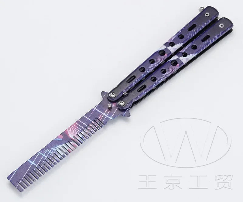 1PCS Foldable Comb Stainless Steel Butterfly Knife Comb Beard Moustache Brushe Salon Hairdressing Styling Tool Peaceful Pleasures Health and Wellness E