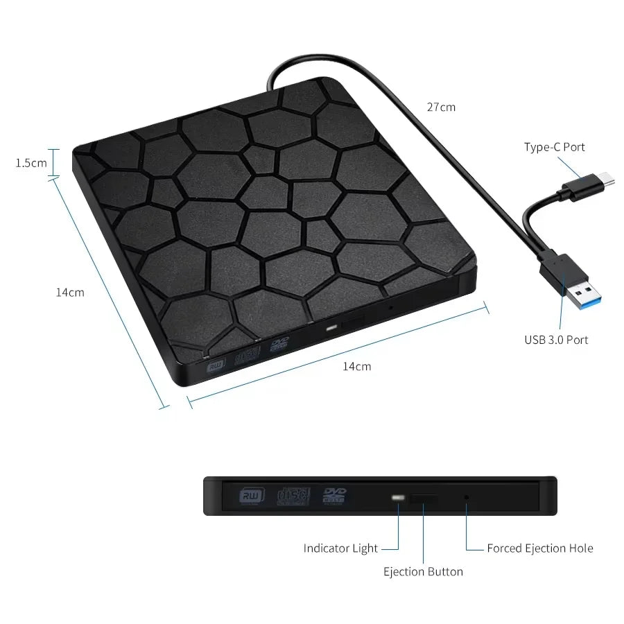 Muzisn External DVD/CD Burner Drive USB 3.0 & Type-C Slim