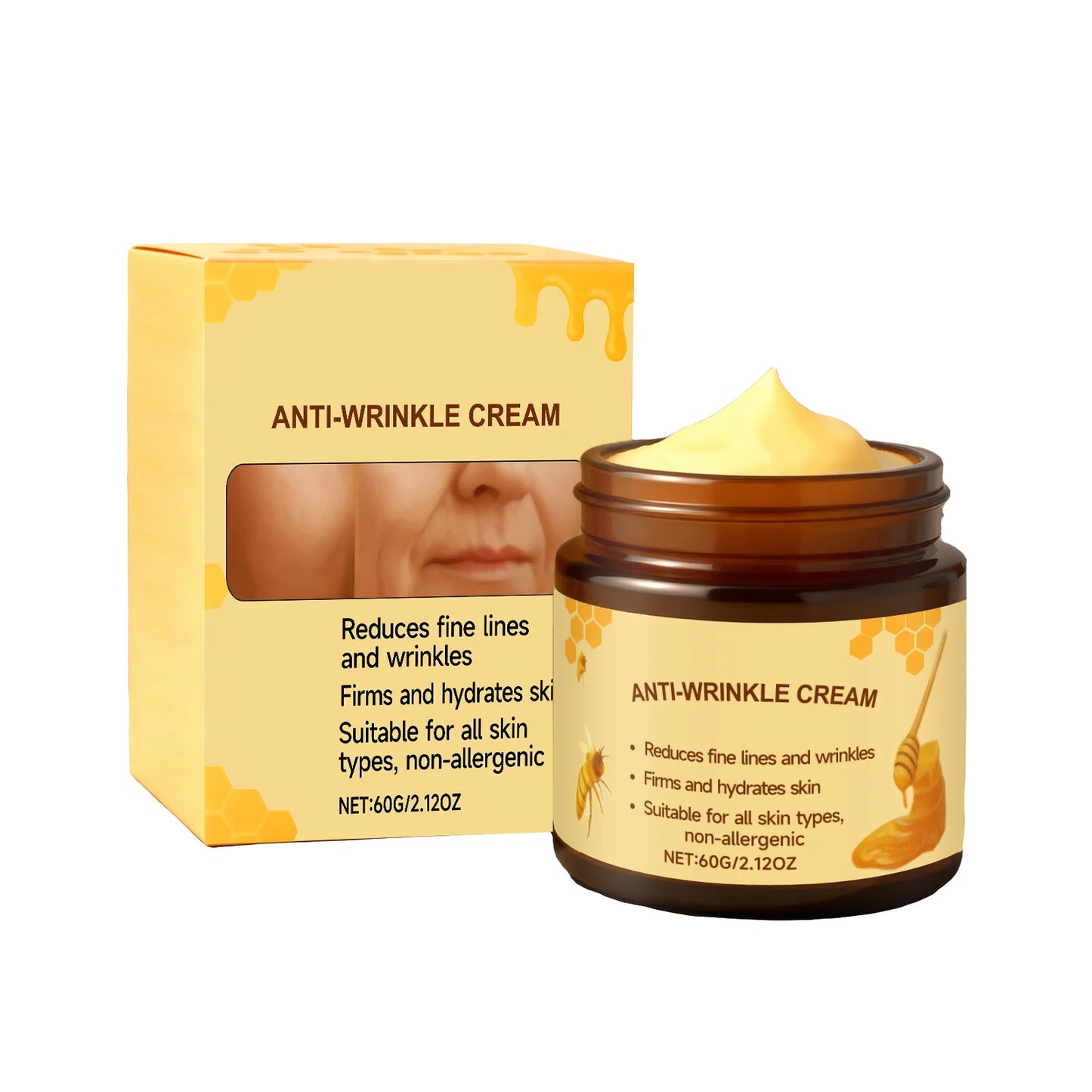 Bee Venom Anti-Wrinkle Eye Cream Fade Fine Line Firming Lifting Reduce Dark Circles Improve Eye Skin Elasticity Eye Repair Cream Peaceful Pleasures Health and Wellness 60g boxed