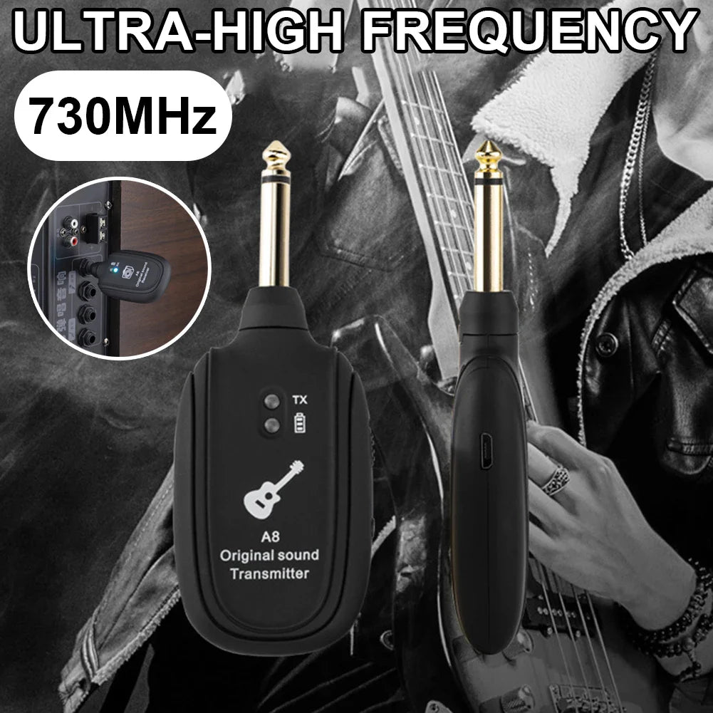 A8 UHF Wireless Guitar System – Transmitter & Receiver Rechargeable