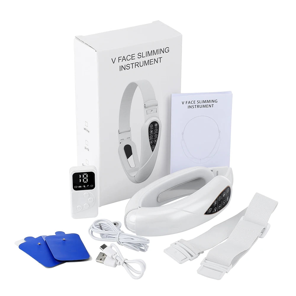 V Face Facial Machine Electric V-Line Up Lift Belt Face Massage LED Face Skin Lifting Firming Beauty Device Double Chin Reducer Peaceful Pleasures Health and Wellness WHITE