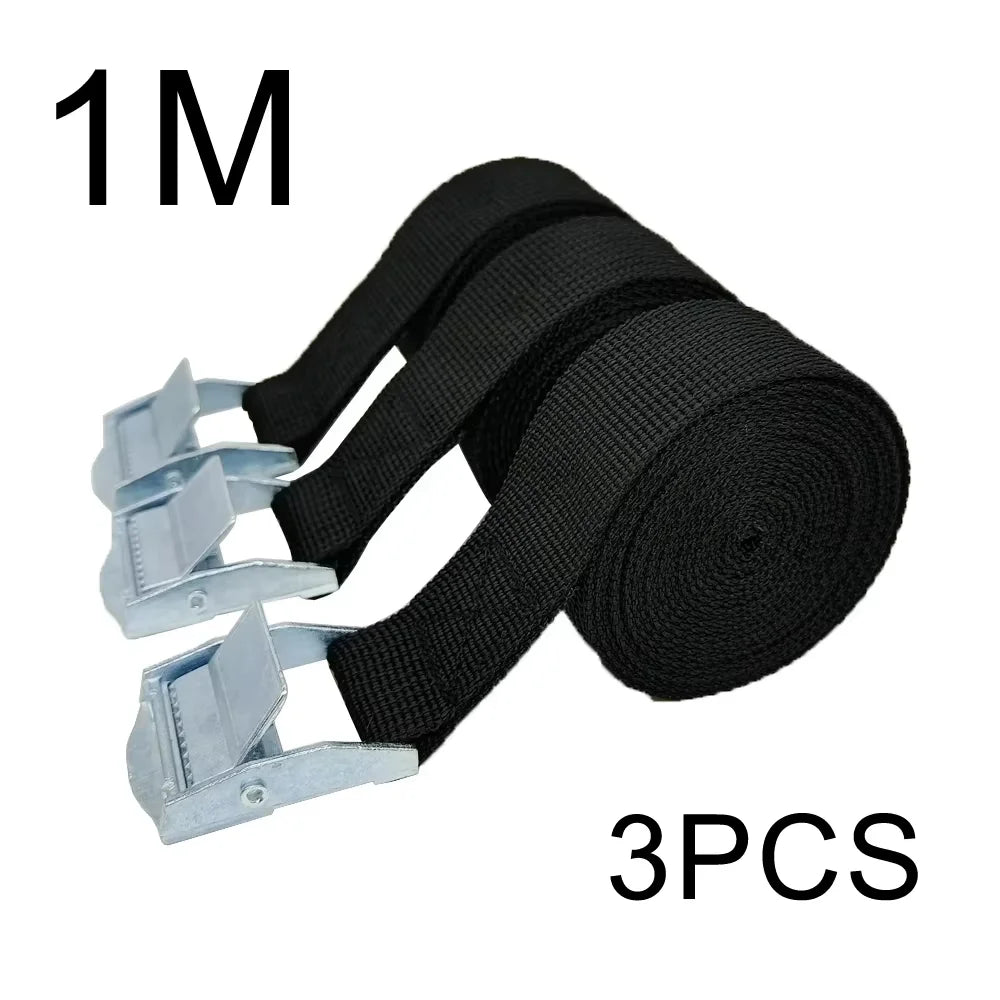 1M Buckle Tie-Down Belt Cargo Straps for Car Motorcycle Bike with Metal Buckle Tow Rope Strong Ratchet Belt for Luggage Peaceful Pleasures Health and Wellness 3pcs black 1m