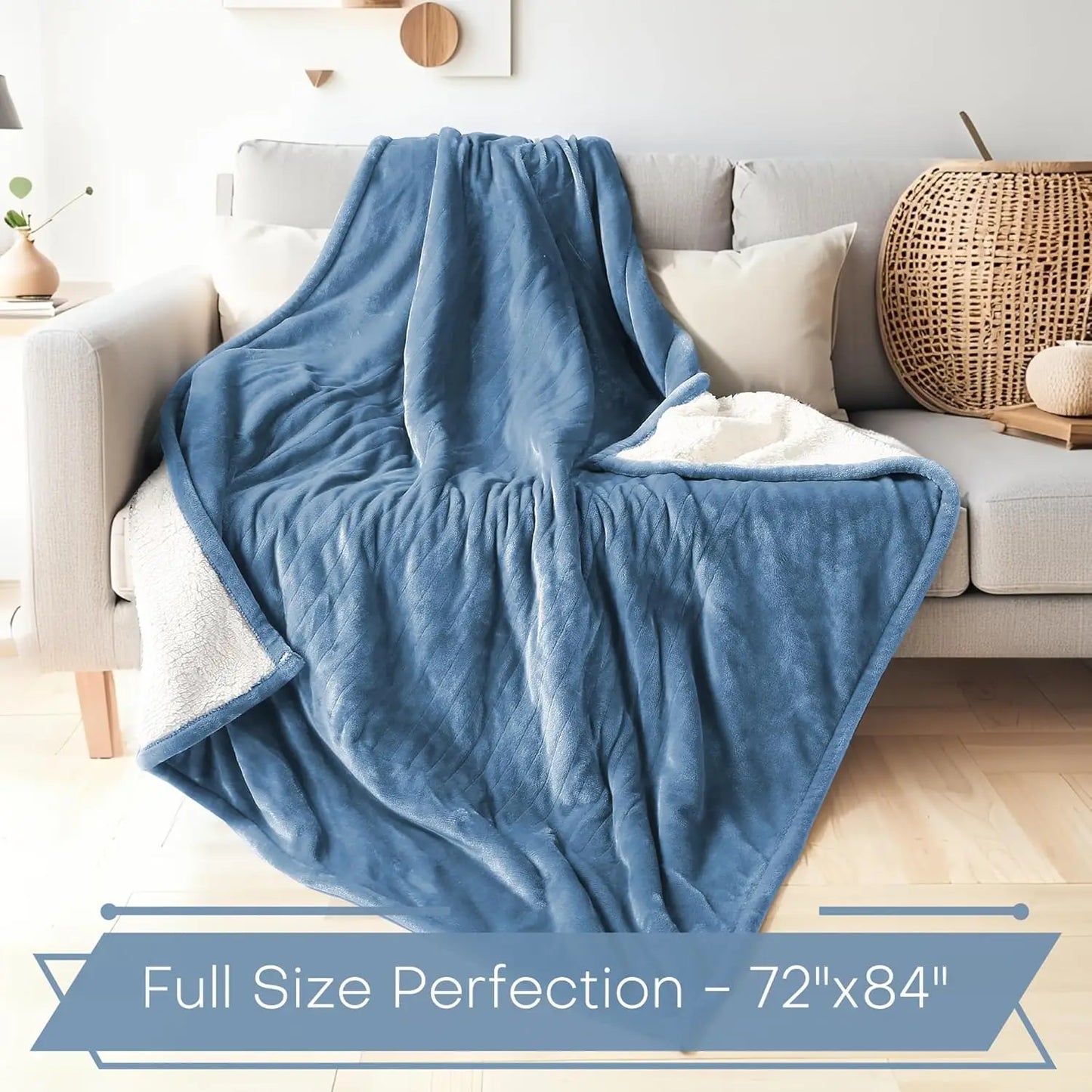 Twin Electric Heated Blanket 62x84" – Microplush & Sherpa, 6 Levels, Slate Blue Peaceful Pleasures Health and Wellness