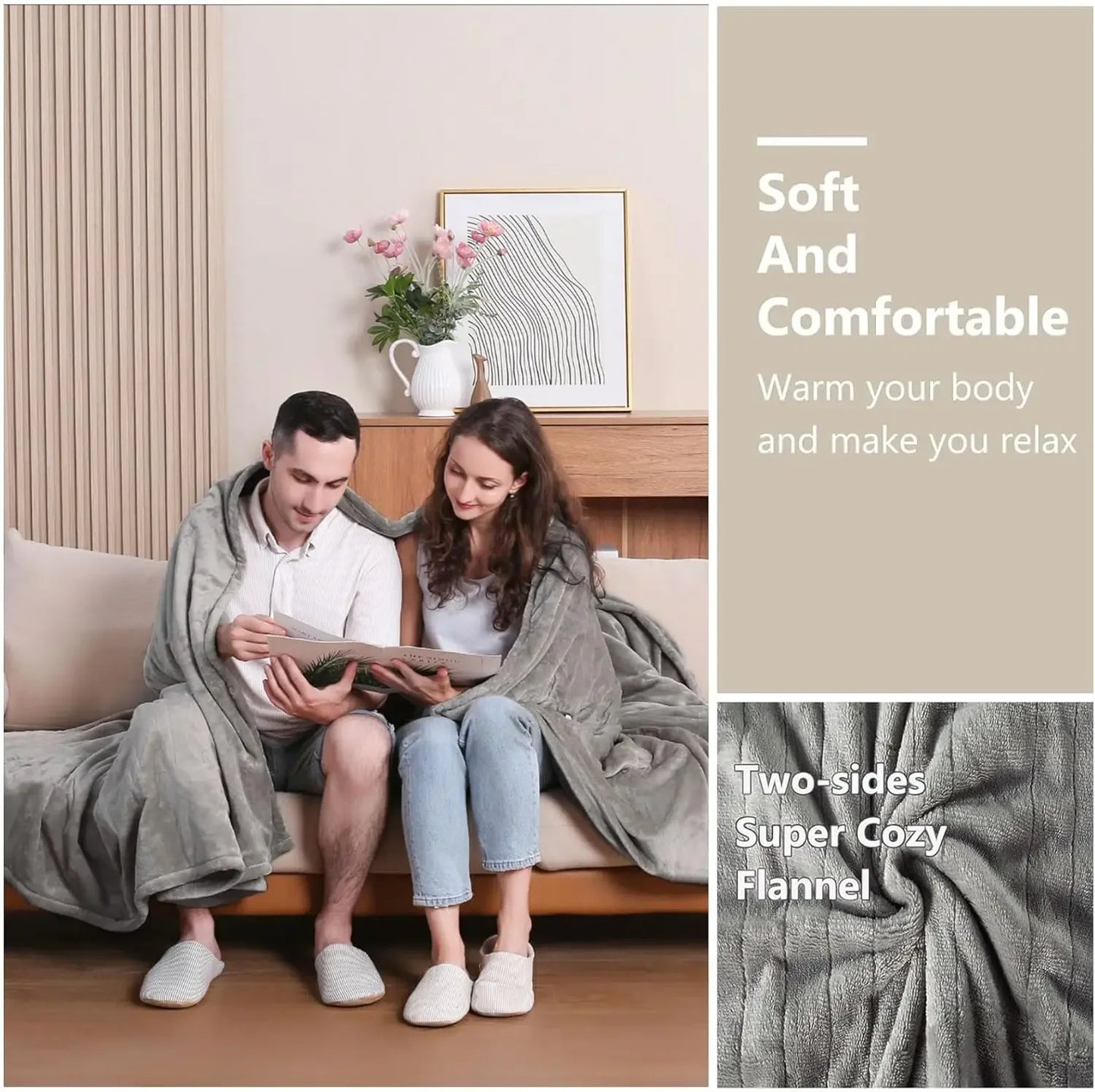 Queen Size Electric Heated Blanket with Dual Control, Fast Heating, 3 Levels, Auto Off, Washable Peaceful Pleasures Health and Wellness