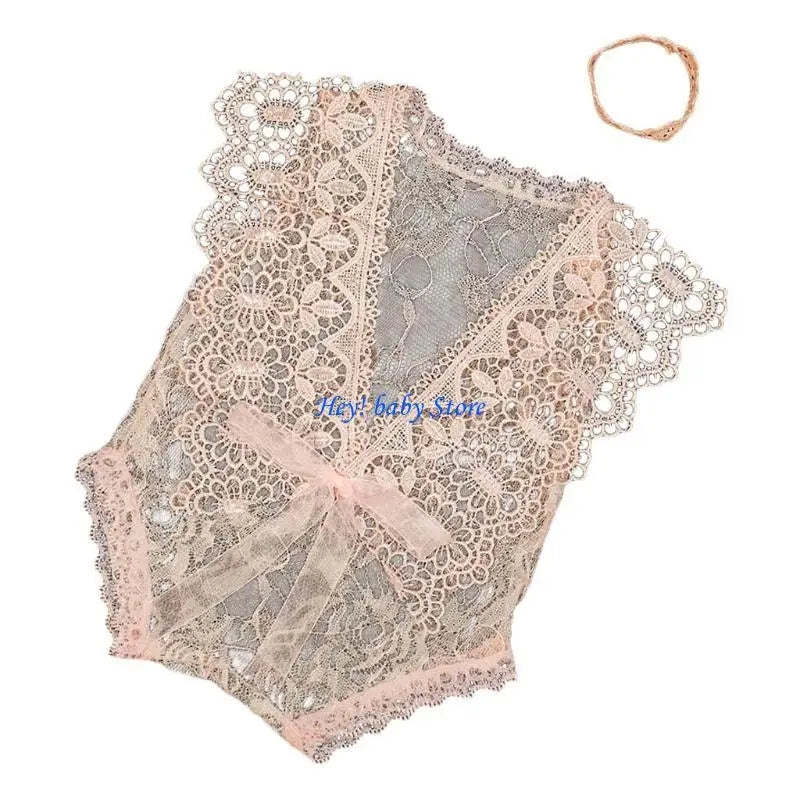 Newborn Photography Props – Crown Headband & Lace Romper 0-1M