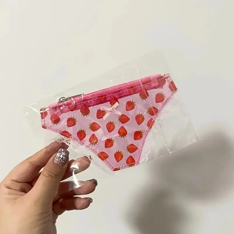 Cute Lace Mini Coin Purse – Strawberry PVC Zipper Novelty Bag