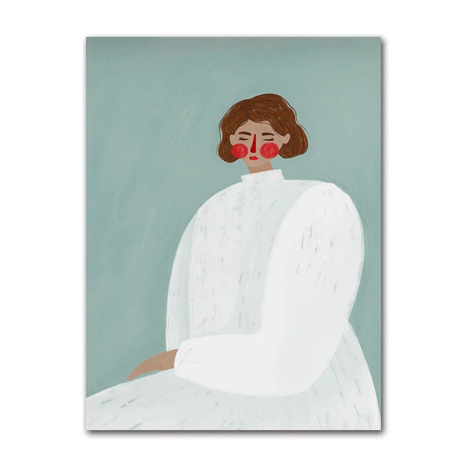 1Pc Frameless Whimsical Colourful Art Vibrant Woman Portrait Minimalist Wall Art Canvas Painting Posters for Living Room Mode Peaceful Pleasures Health and Wellness 1 20x30cm Unframed