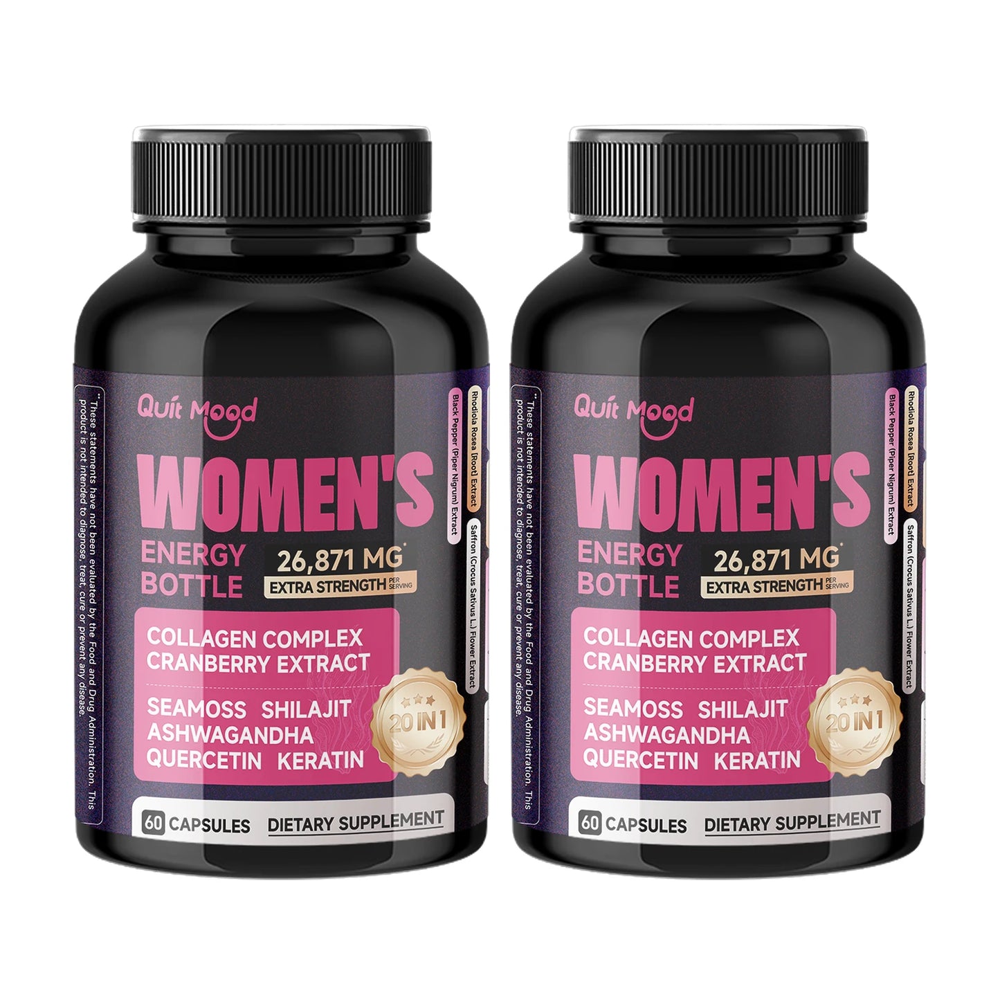 Quitmood Unleash Your Inner Power–Natural Energy for Women to Ignite Vitality, Focus & Stress (60 Capsules) Peaceful Pleasures Health and Wellness 2 bottles United States