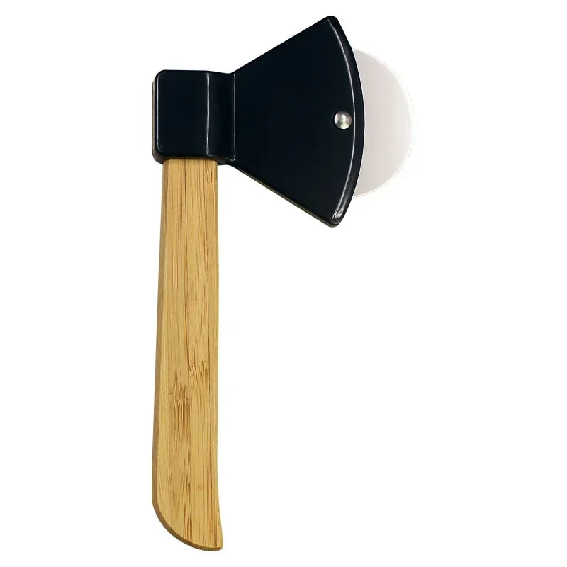 Stainless steel Pizza Cutter Kitchen Restaurant pizza axel tool Axe Pizza Cutter with Bamboo Handle and Sharp Rotating Blade Peaceful Pleasures Health and Wellness Black