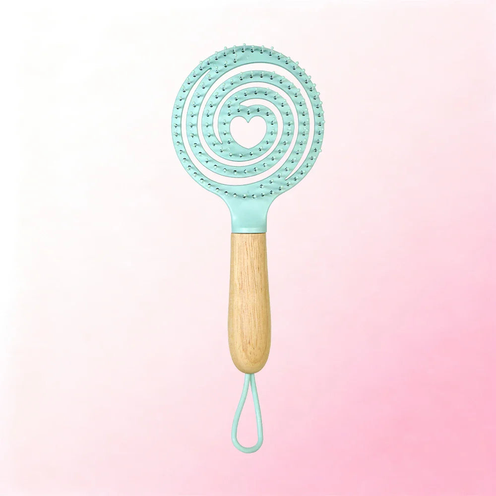 Pastel Spiral Vent Hair Comb – Oak Wood Handle | 3 Colors