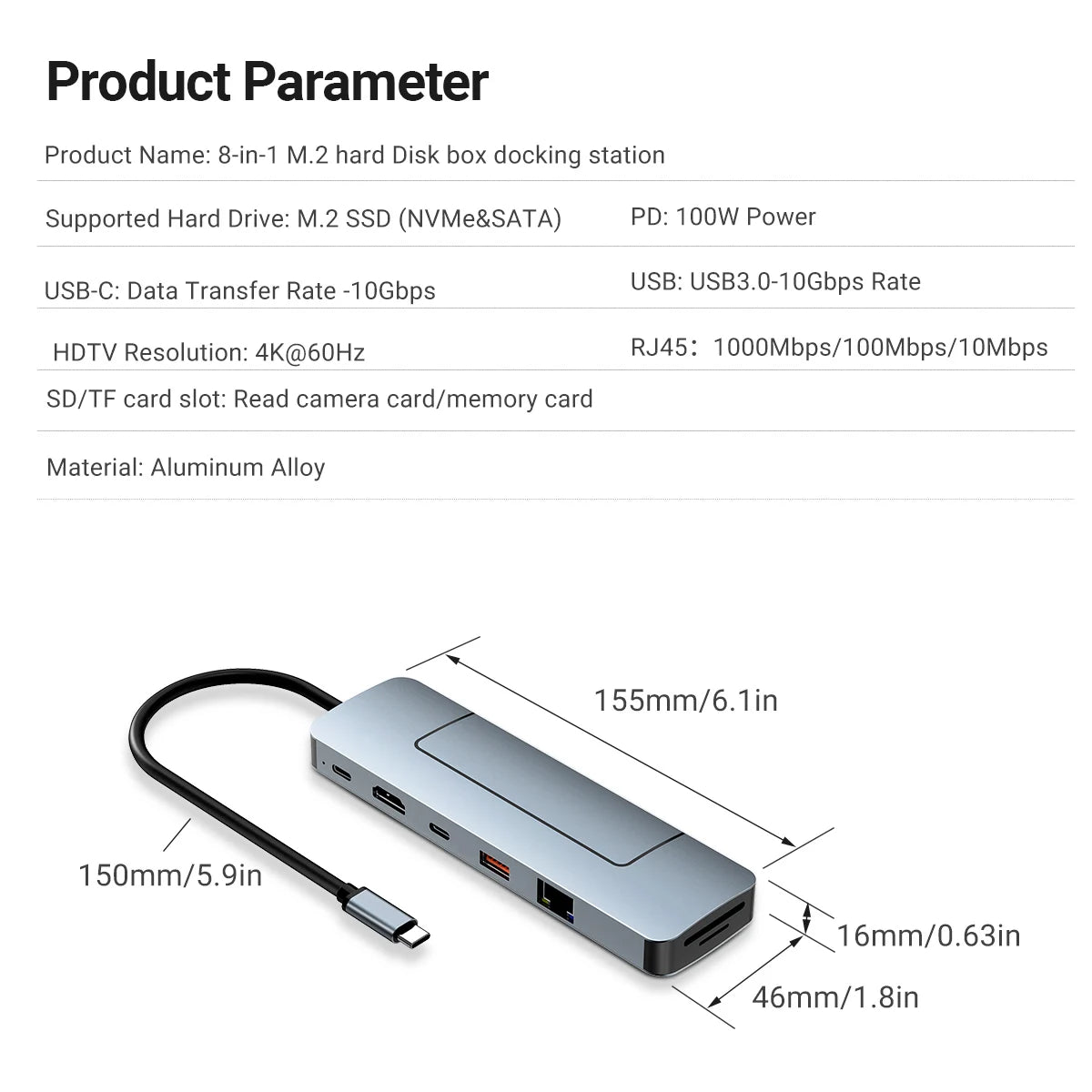 8-in-1 USB-C Hub & M.2 SSD Enclosure | 4K HDMI, PD 100W USB-C Hub Docking Station Peaceful Pleasures Health and Wellness