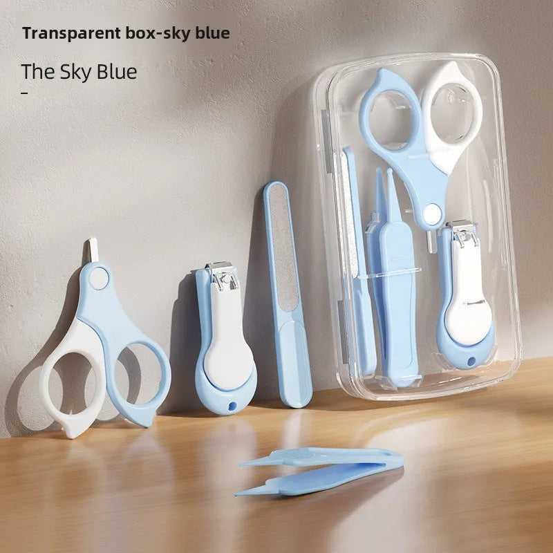 4-piece Set Baby Nail Clipper Set Stainless Steel Anti-clamping Nail Trimmer Safe for Newborn Infant Toddler Essential Care Kit Peaceful Pleasures Health and Wellness light blue