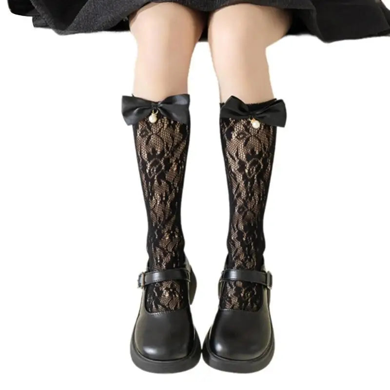 Girls Bowknot Calf Socks | Cute Tube Stockings for Ages 7–12