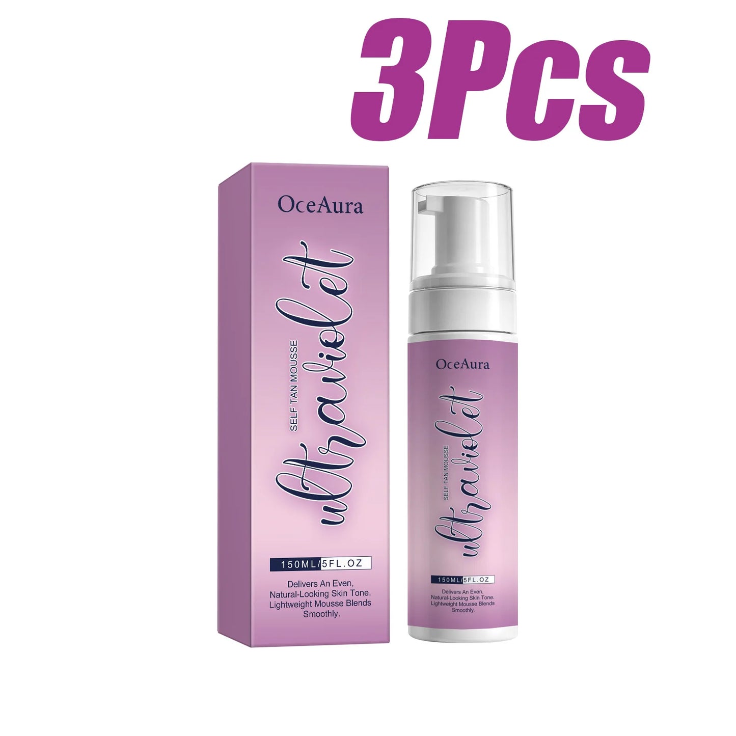 Sunless Self Tan Mousse – Instant Bronze Glow, Hydrating Foam Peaceful Pleasures Health and Wellness 3 x 150ml Boxed