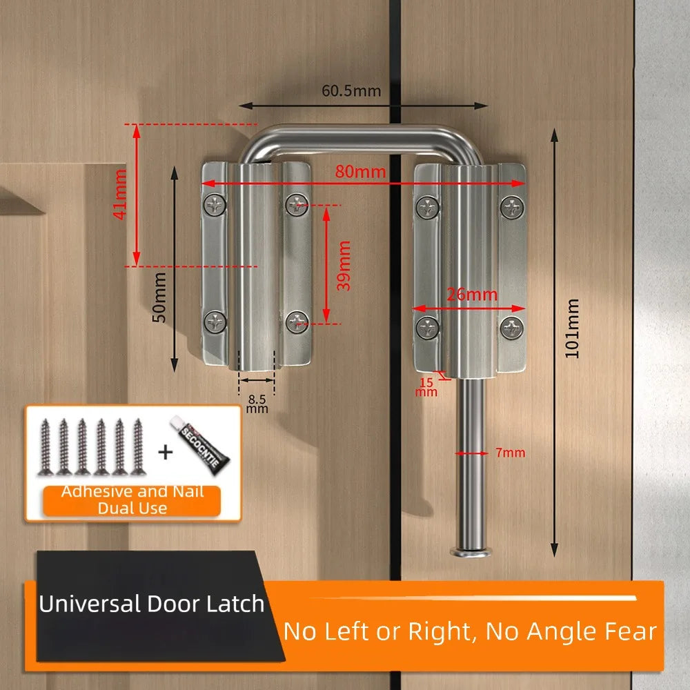 No-Drill Aluminum Door Latch Lock | 90/180° Anti-Theft Buckle
