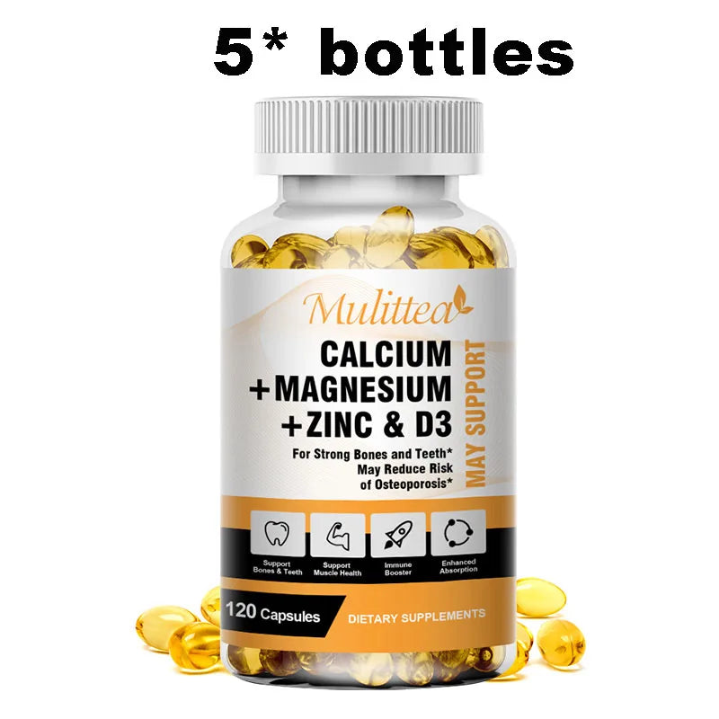 Calcium Magnesium Zinc + Vitamin D3 Capsules – Bones, Nerves & Immunity | 120 Count Peaceful Pleasures Health and Wellness 120pcs 5bottles United States