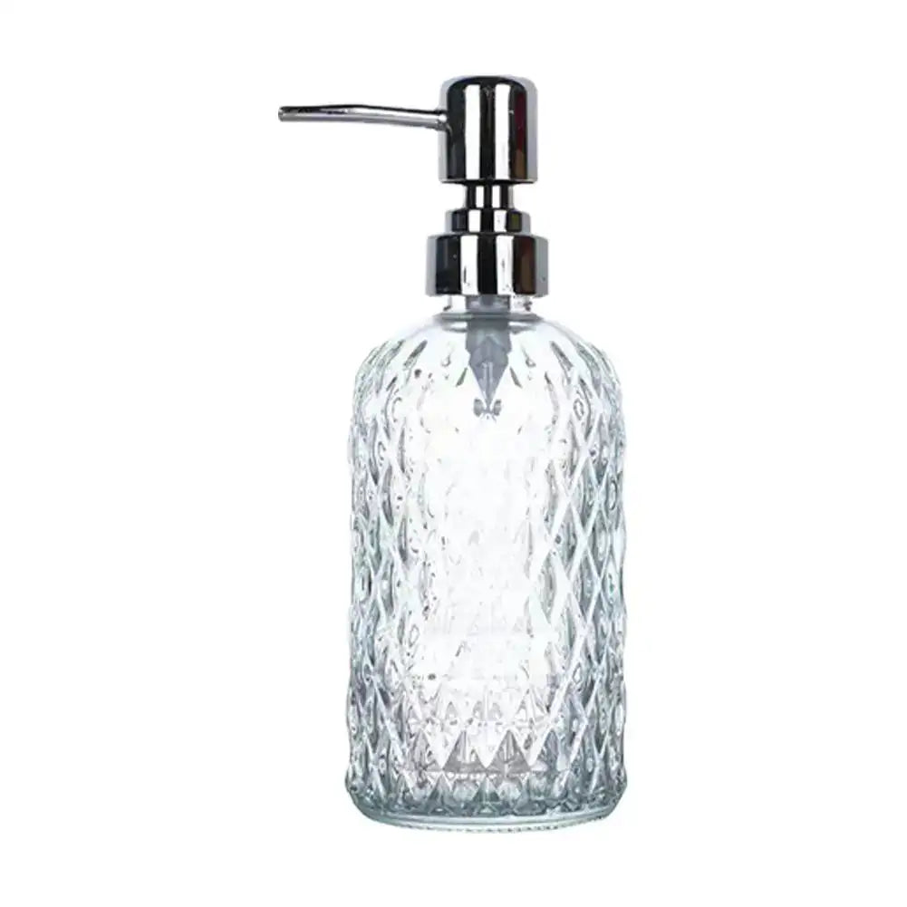 480ml Glass Soap Dispenser – Gem Pattern, Rust-Proof Pump Peaceful Pleasures Health and Wellness F