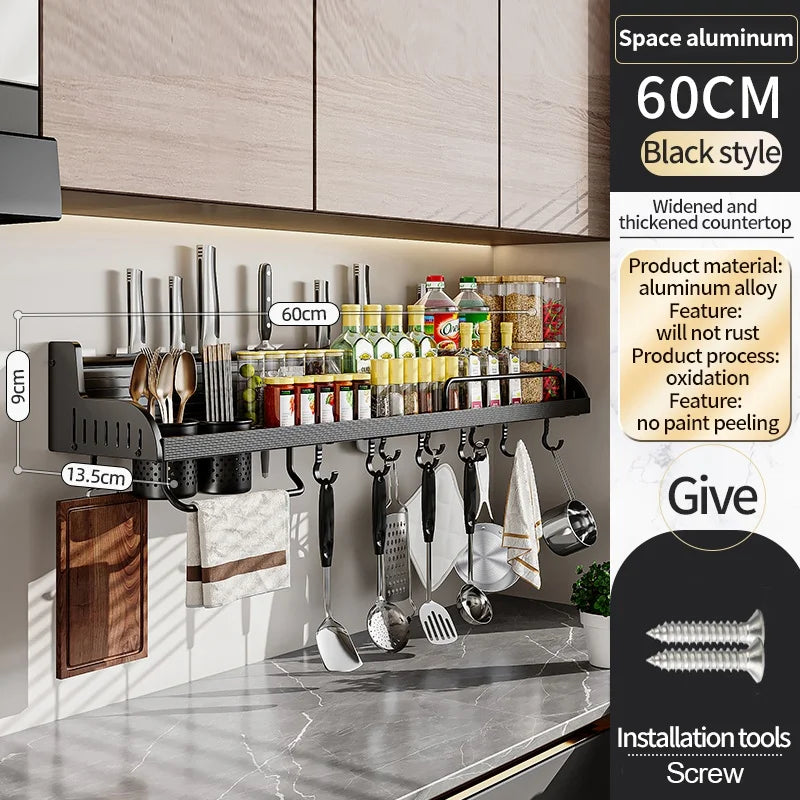 Wall-Mounted Kitchen Storage Rack – Knife & Spice Organizer