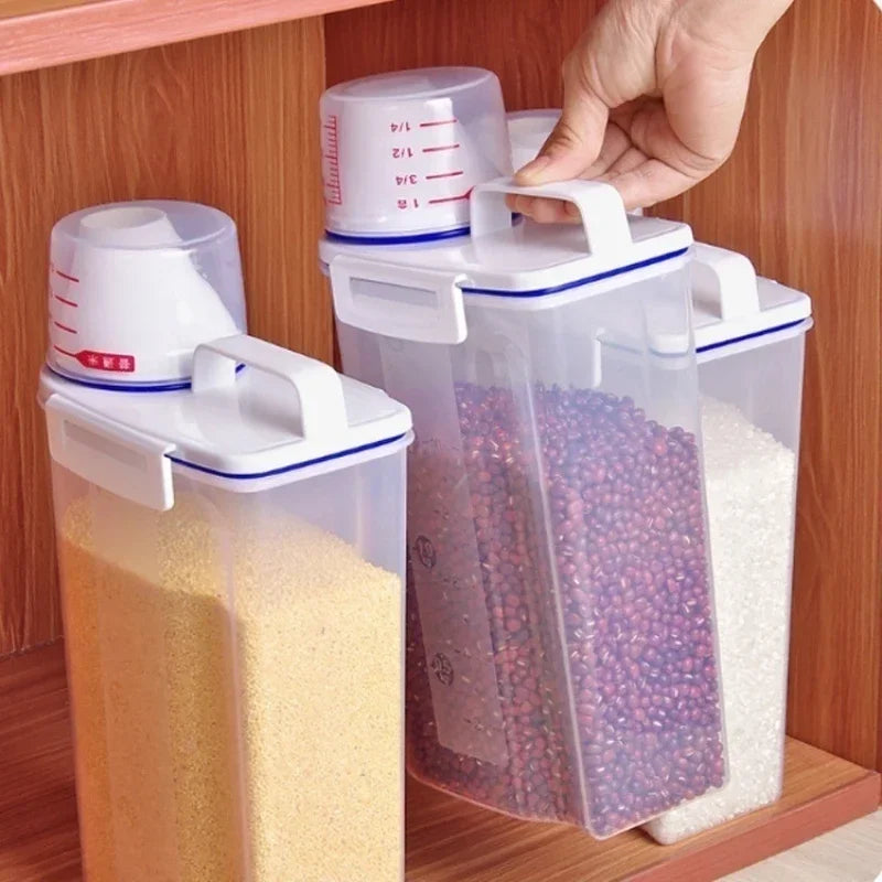 Kitchen cereals storage box Home Kitchen Transparent Plastic PP Food Container Rice and flour Storage Box With Measuring Cup Peaceful Pleasures Health and Wellness