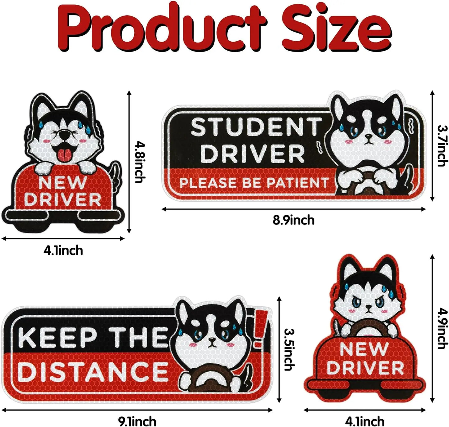 4-Pack Cartoon Cat New Driver Car Magnets | Reflective Safety Signs